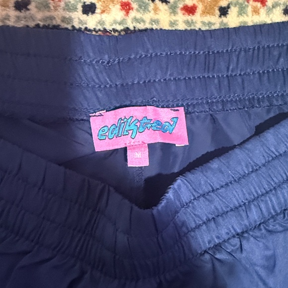 Edikted Navy Blue Athletic Shorts with Light Blue Stripes - Picture 2 of 3